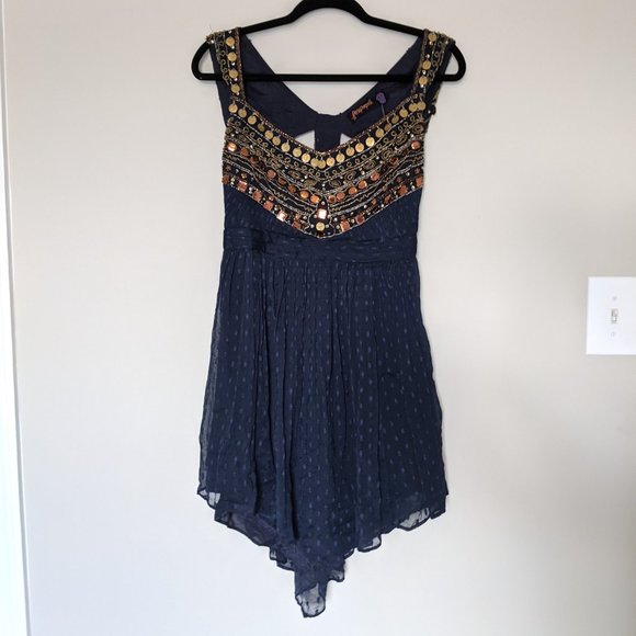 Free People Dresses & Skirts - Free People Indigo Gold Coin Babydoll Dress